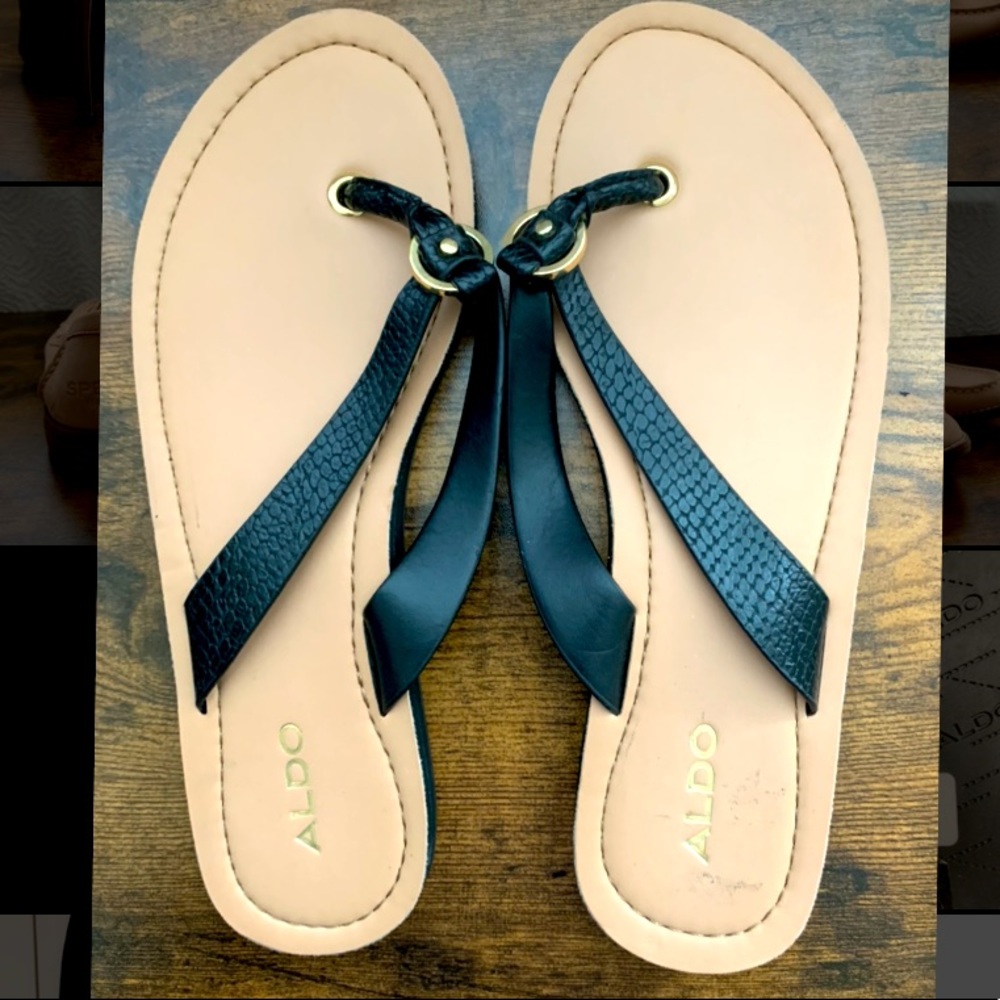 Aldo- Size 6 - Black/Tan Flip Flops - Never Worn - New with Tags